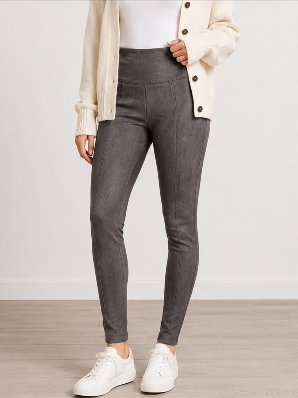 WHBM Faux Suede Leggings Womens Size 10 Gray Pull On Slim Ponte Pants